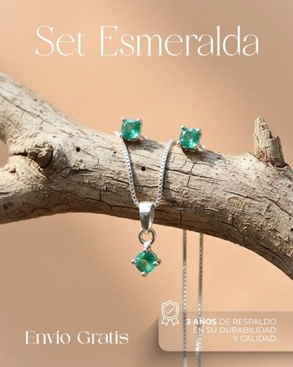 SET ESMERALDA CADENA CON DIJE Y TOPOS