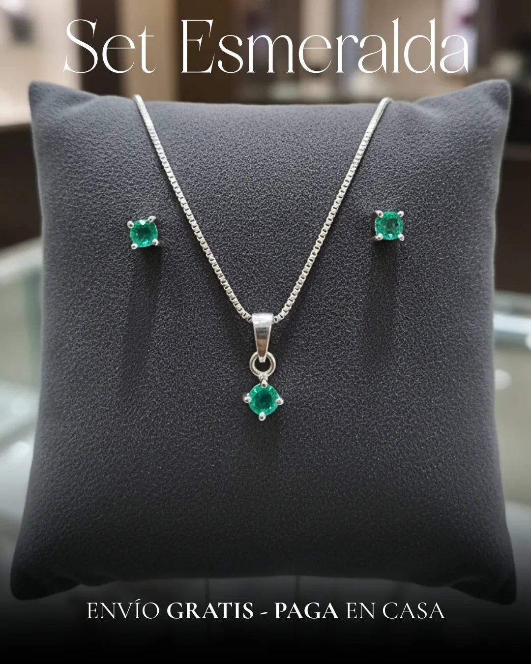 SET ESMERALDA CADENA CON DIJE Y TOPOS