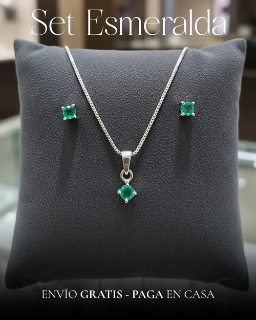 SET ESMERALDA CADENA CON DIJE Y TOPOS