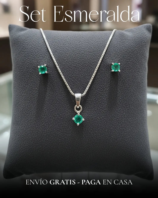 SET ESMERALDA CADENA CON DIJE Y TOPOS