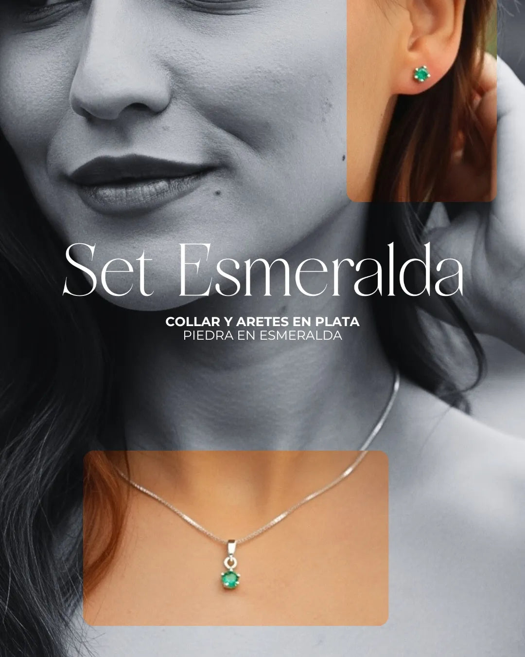 SET ESMERALDA CADENA CON DIJE Y TOPOS